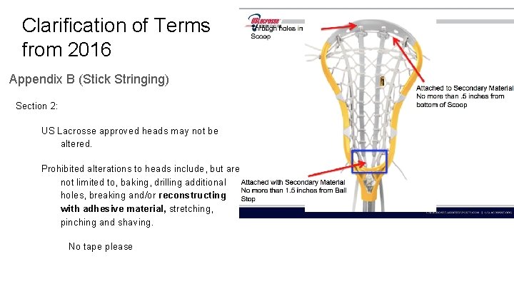 Clarification of Terms from 2016 Appendix B (Stick Stringing) Section 2: US Lacrosse approved