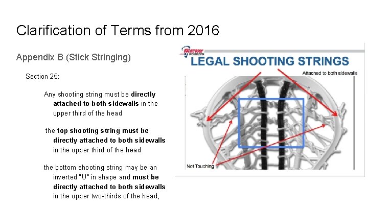 Clarification of Terms from 2016 Appendix B (Stick Stringing) Section 25: Any shooting string