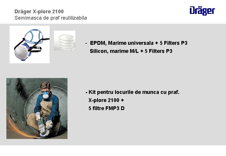 Dräger X-plore 2100 Semimasca de praf reutilizabila - EPDM, Marime universala + 5 Filters