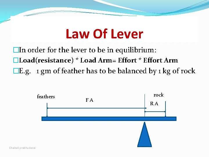Law Of Lever �In order for the lever to be in equilibrium: �Load(resistance) *