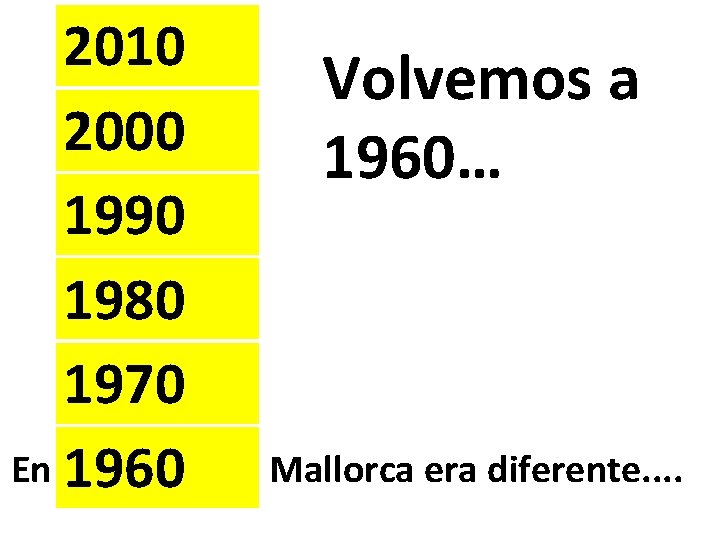 2010 2000 1990 1980 1970 En 1960 Volvemos a 1960… Mallorca era diferente. . 2010 2000 1990 1980 1970 En 1960 Volvemos a 1960… Mallorca era diferente. .