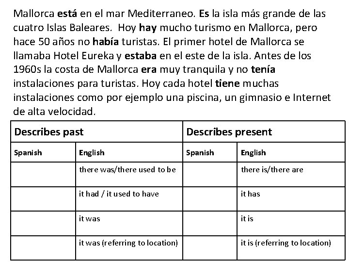 Mallorca está en el mar Mediterraneo. Es la isla más grande de las cuatro Mallorca está en el mar Mediterraneo. Es la isla más grande de las cuatro