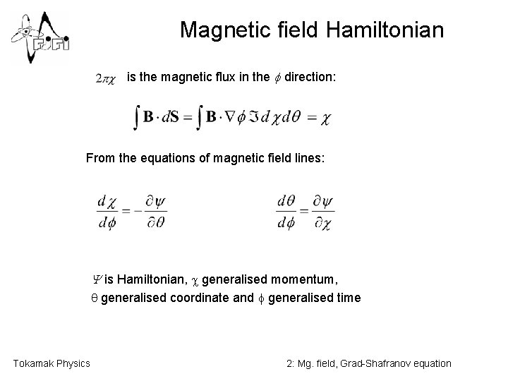 Magnetic field Hamiltonian is the magnetic flux in the f direction: From the equations