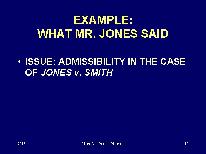 EXAMPLE: WHAT MR. JONES SAID • ISSUE: ADMISSIBILITY IN THE CASE OF JONES v.