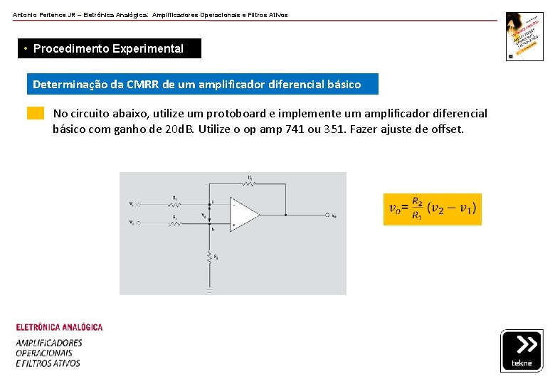 Antonio Pertence JR – Eletrônica Analógica: Amplificadores Operacionais e Filtros Ativos • Procedimento Experimental Antonio Pertence JR – Eletrônica Analógica: Amplificadores Operacionais e Filtros Ativos • Procedimento Experimental