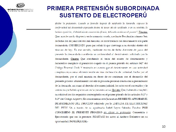 PRIMERA PRETENSIÓN SUBORDINADA SUSTENTO DE ELECTROPERÚ 10 