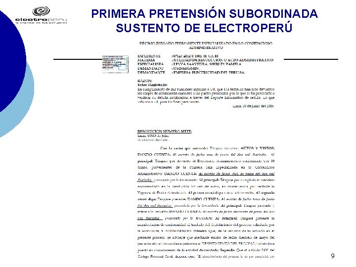 PRIMERA PRETENSIÓN SUBORDINADA SUSTENTO DE ELECTROPERÚ 9 