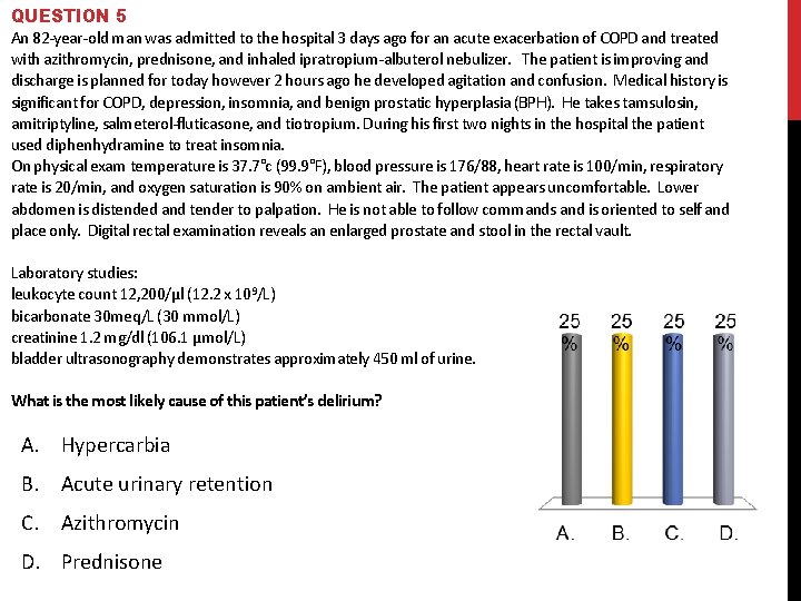 QUESTION 5 An 82 -year-old man was admitted to the hospital 3 days ago QUESTION 5 An 82 -year-old man was admitted to the hospital 3 days ago