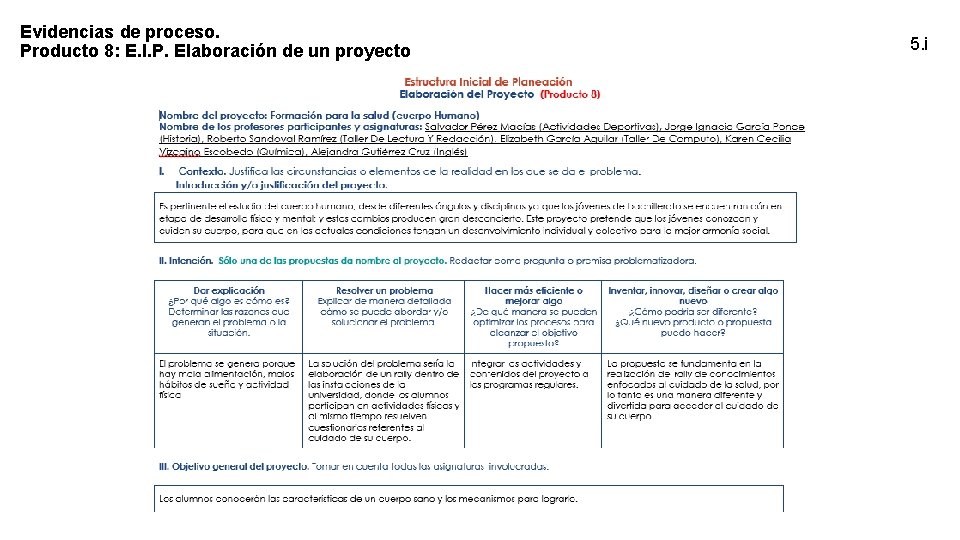 Evidencias de proceso. Producto 8: E. I. P. Elaboración de un proyecto 5. i