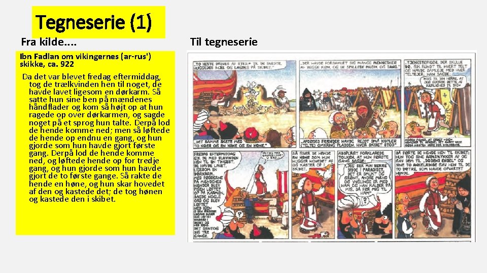 Tegneserie (1) Fra kilde. . Ibn Fadlan om vikingernes (ar-rus') skikke, ca. 922 Da