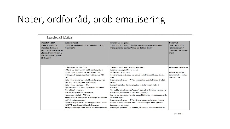 Noter, ordforråd, problematisering 