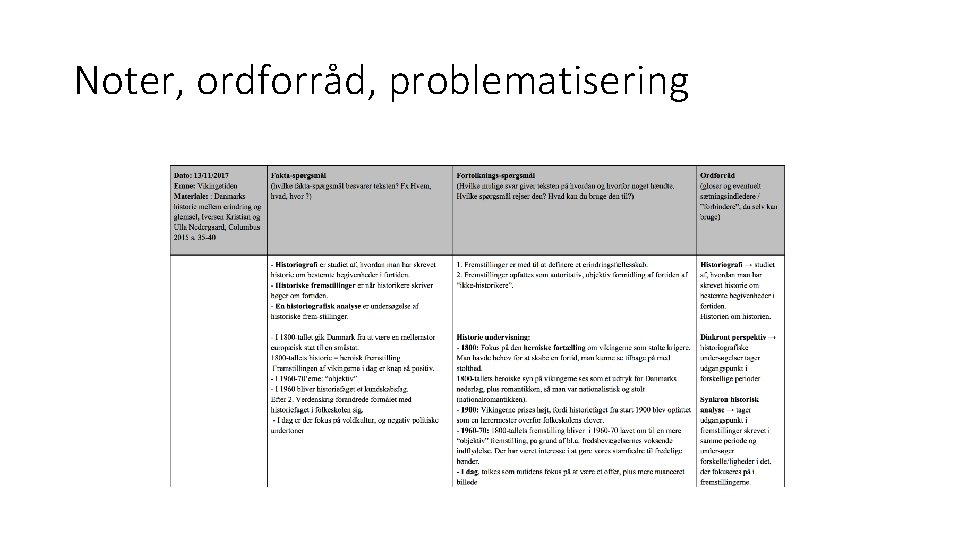 Noter, ordforråd, problematisering 