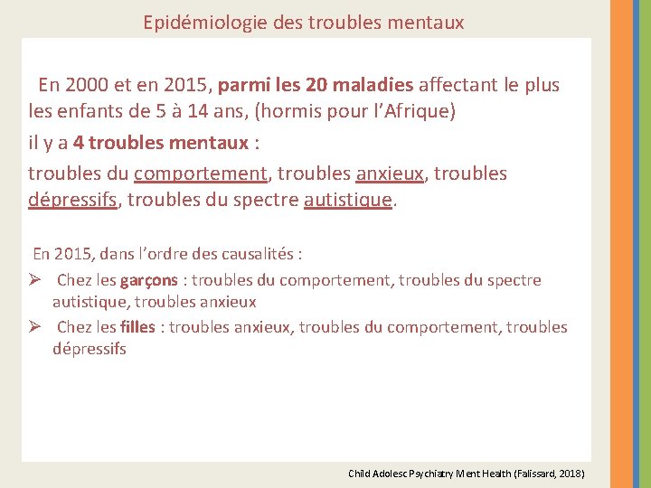 Epidémiologie des troubles mentaux En 2000 et en 2015, parmi les 20 maladies affectant