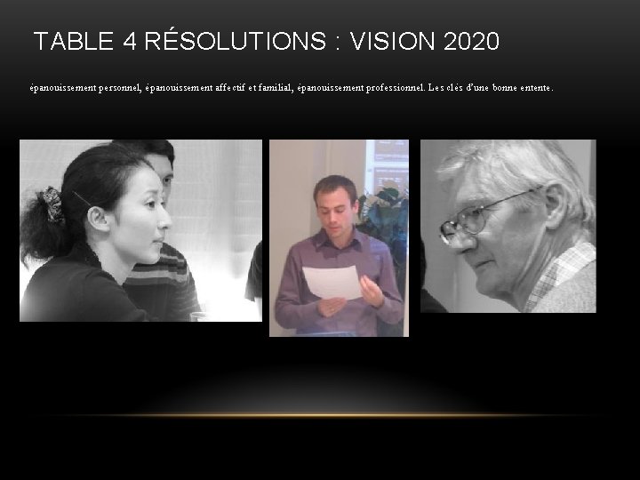 TABLE 4 RÉSOLUTIONS : VISION 2020 épanouissement personnel, épanouissement affectif et familial, épanouissement professionnel.
