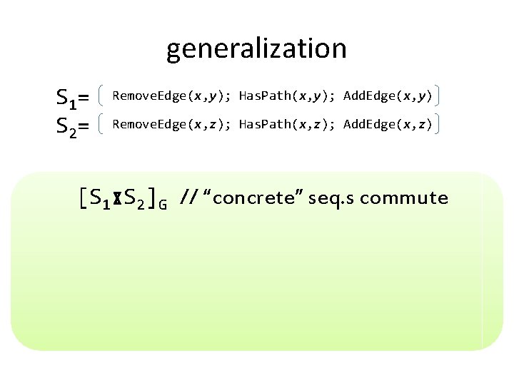 generalization S 1= S 2= Remove. Edge(x, y); Has. Path(x, y); Add. Edge(x, y)