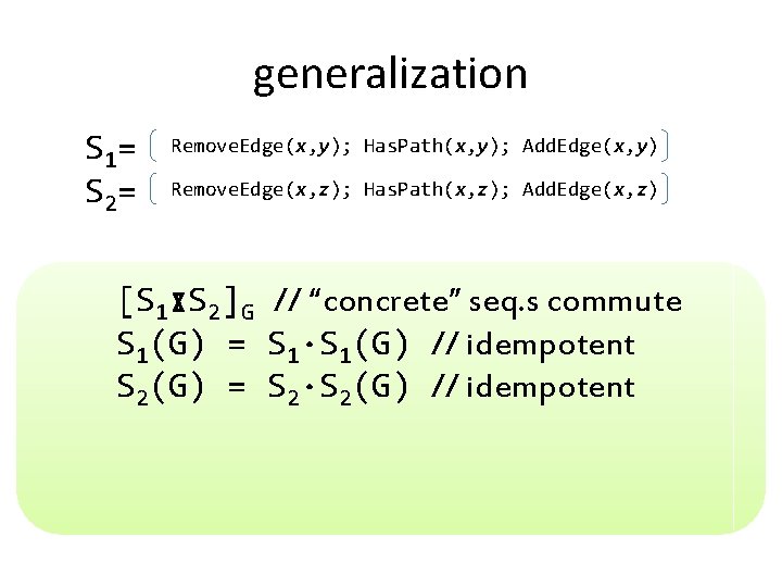 generalization S 1= S 2= Remove. Edge(x, y); Has. Path(x, y); Add. Edge(x, y)