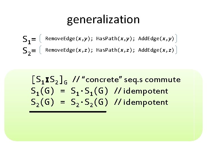 generalization S 1= S 2= Remove. Edge(x, y); Has. Path(x, y); Add. Edge(x, y)