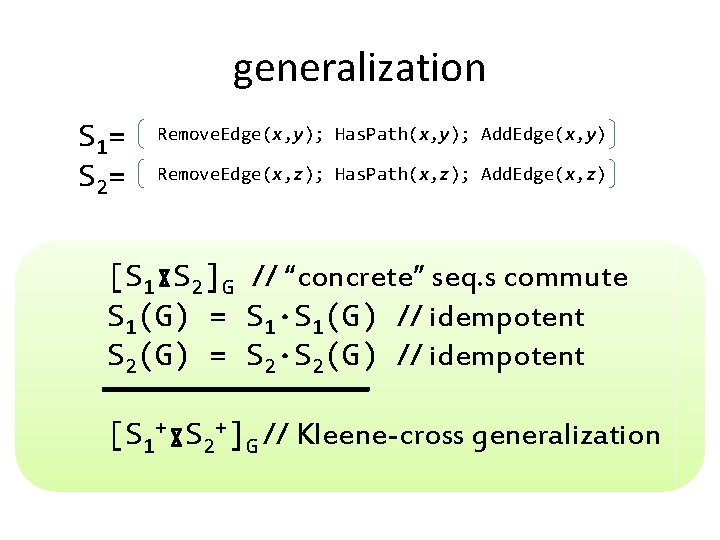 generalization S 1= S 2= Remove. Edge(x, y); Has. Path(x, y); Add. Edge(x, y)