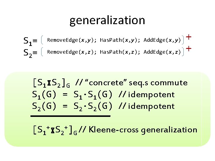 generalization S 1= S 2= Remove. Edge(x, y); Has. Path(x, y); Add. Edge(x, y)