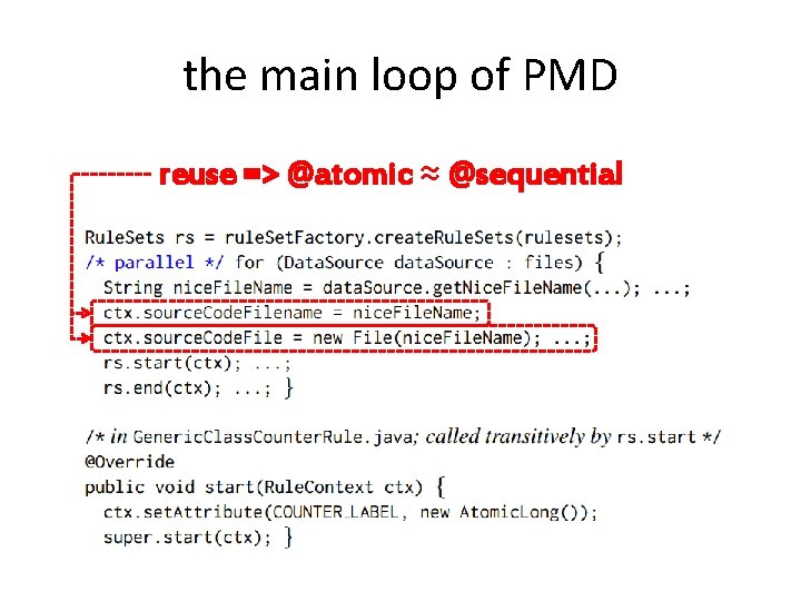 the main loop of PMD reuse => @atomic ≈ @sequential 