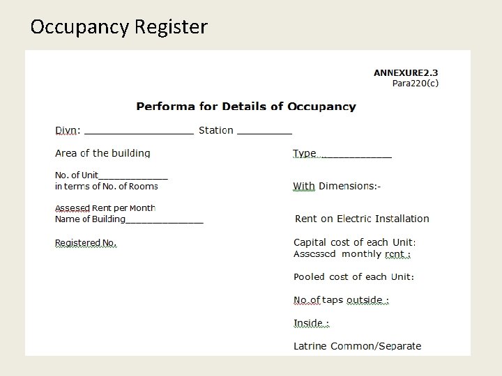 Occupancy Register 