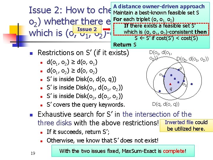 A distance owner-driven approach Maintain a best-known feasible set S 1 For each triplet