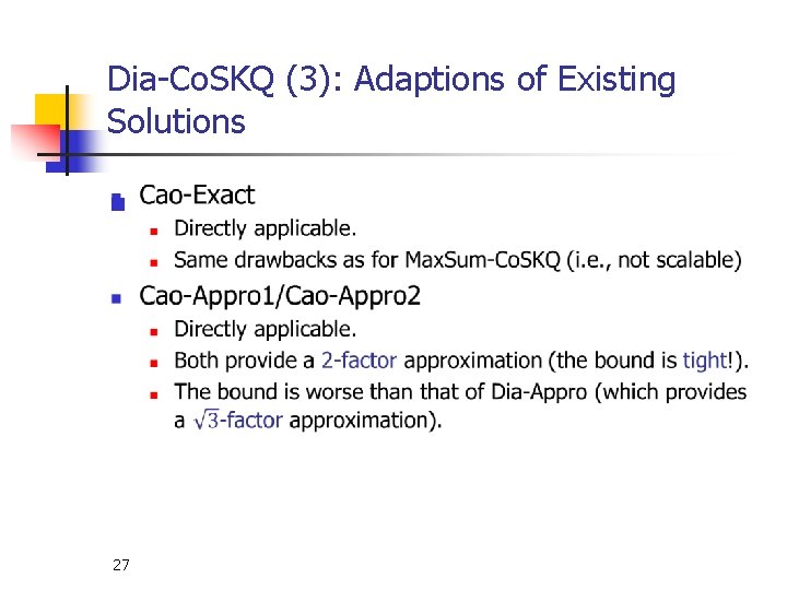 Dia-Co. SKQ (3): Adaptions of Existing Solutions n 27 