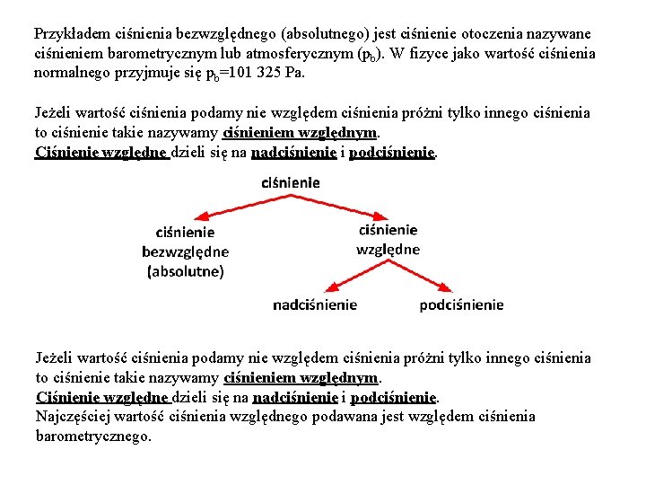 Przykładem ciśnienia bezwzględnego (absolutnego) jest ciśnienie otoczenia nazywane ciśnieniem barometrycznym lub atmosferycznym (pb). W