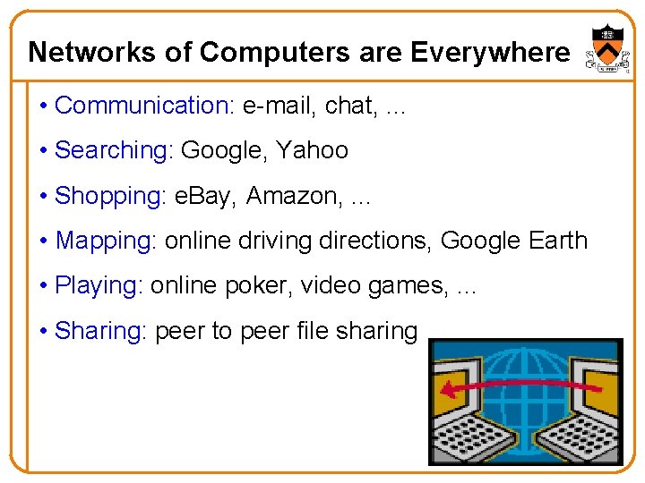 Networks of Computers are Everywhere • Communication: e-mail, chat, . . . • Searching: