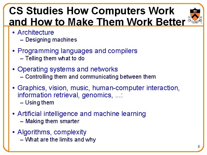 CS Studies How Computers Work and How to Make Them Work Better • Architecture CS Studies How Computers Work and How to Make Them Work Better • Architecture