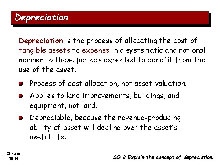 Depreciation is the process of allocating the cost of tangible assets to expense in
