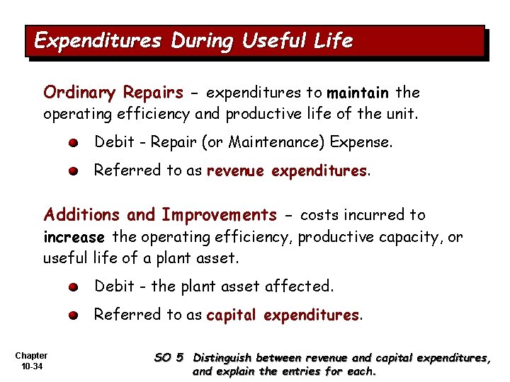 Expenditures During Useful Life Ordinary Repairs - expenditures to maintain the operating efficiency and