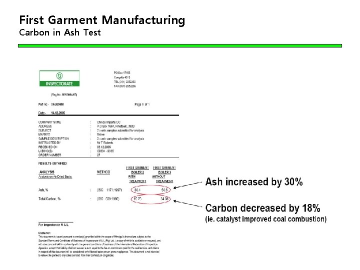 First Garment Manufacturing Carbon in Ash Test 