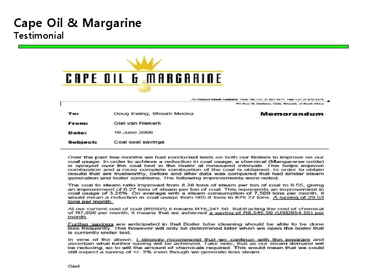 Cape Oil & Margarine Testimonial 