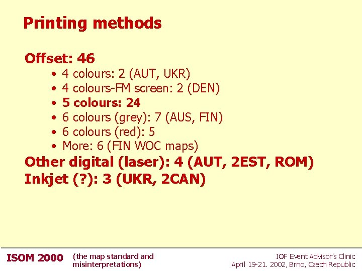Printing methods Offset: 46 • • • 4 colours: 2 (AUT, UKR) 4 colours-FM Printing methods Offset: 46 • • • 4 colours: 2 (AUT, UKR) 4 colours-FM