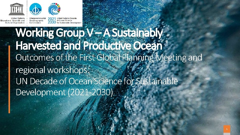 Working Group V – A Sustainably Harvested and Productive Ocean Outcomes of the First