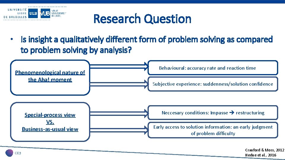 Research Question • Is insight a qualitatively different form of problem solving as compared