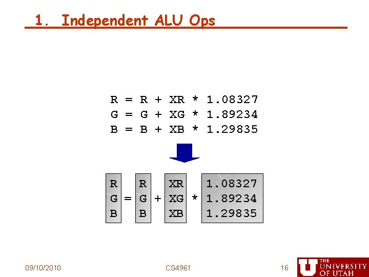 1. Independent ALU Ops R = R + XR * 1. 08327 G =
