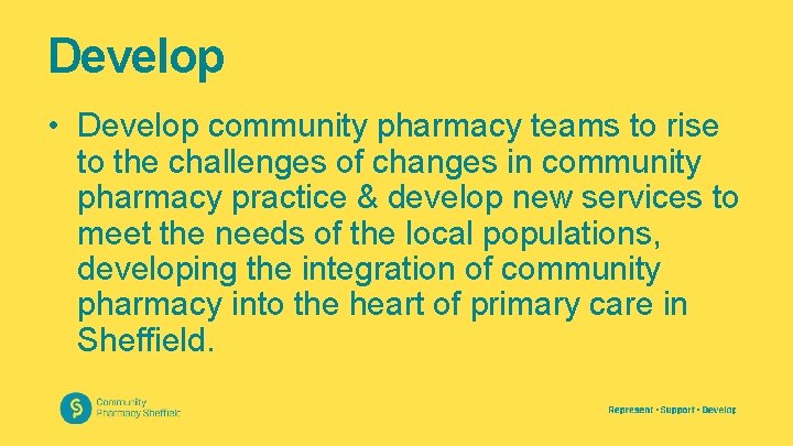 Develop • Develop community pharmacy teams to rise to the challenges of changes in