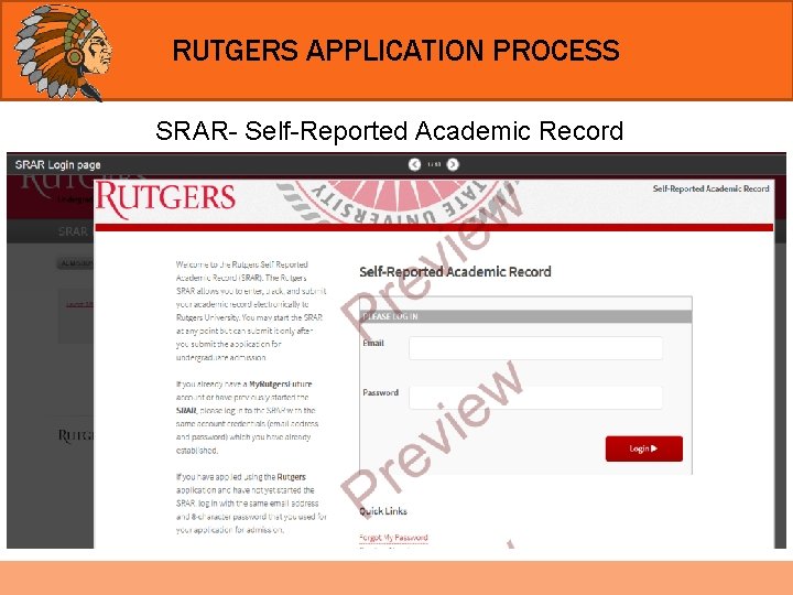 RUTGERS APPLICATION PROCESS SRAR- Self-Reported Academic Record 