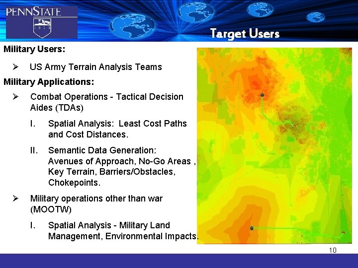 Target Users Military Users: Ø US Army Terrain Analysis Teams Military Applications: Ø Ø