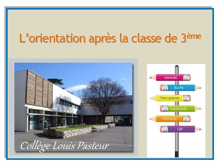 L’orientation après la classe de 3ème Collège Louis Pasteur 