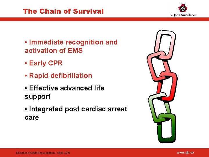 The Chain of Survival • Immediate recognition and activation of EMS • Early CPR