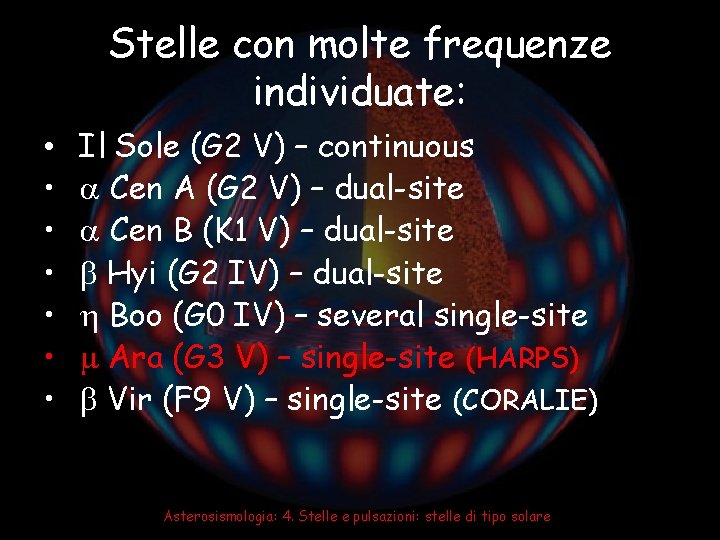 Stelle con molte frequenze individuate: • • Il Sole (G 2 V) – continuous