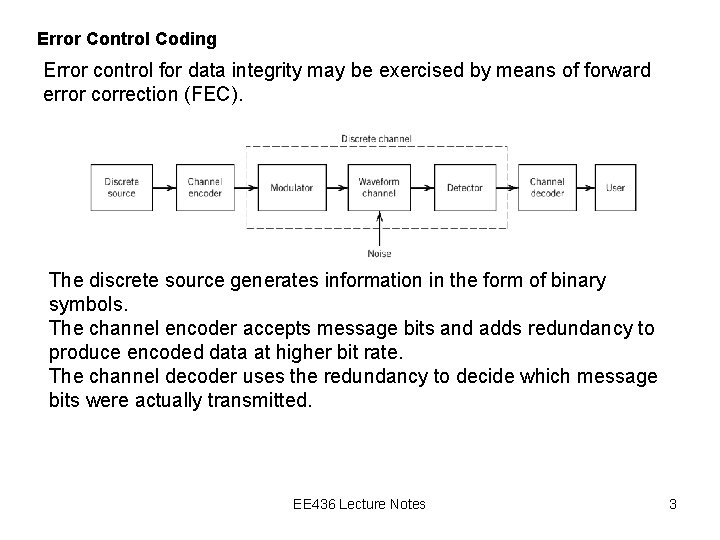 Error Control Coding Error control for data integrity may be exercised by means of
