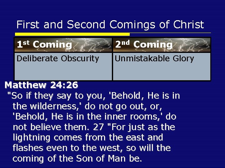 First and Second Comings of Christ 1 st Coming 2 nd Coming Deliberate Obscurity