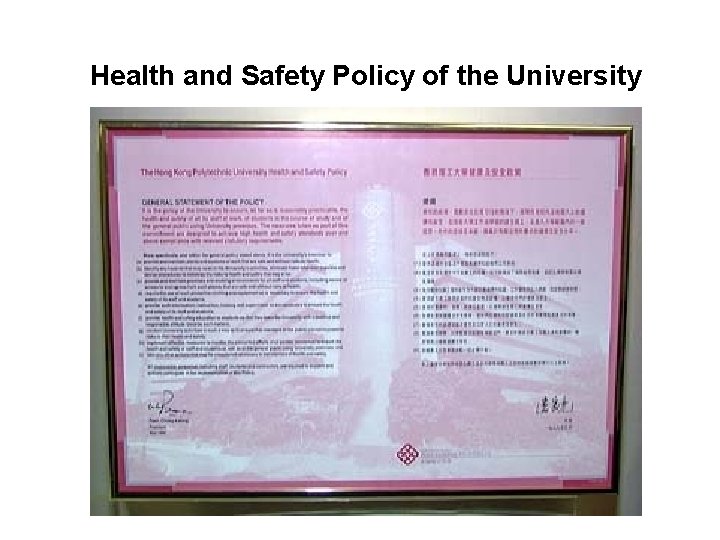 Health and Safety Policy of the University 