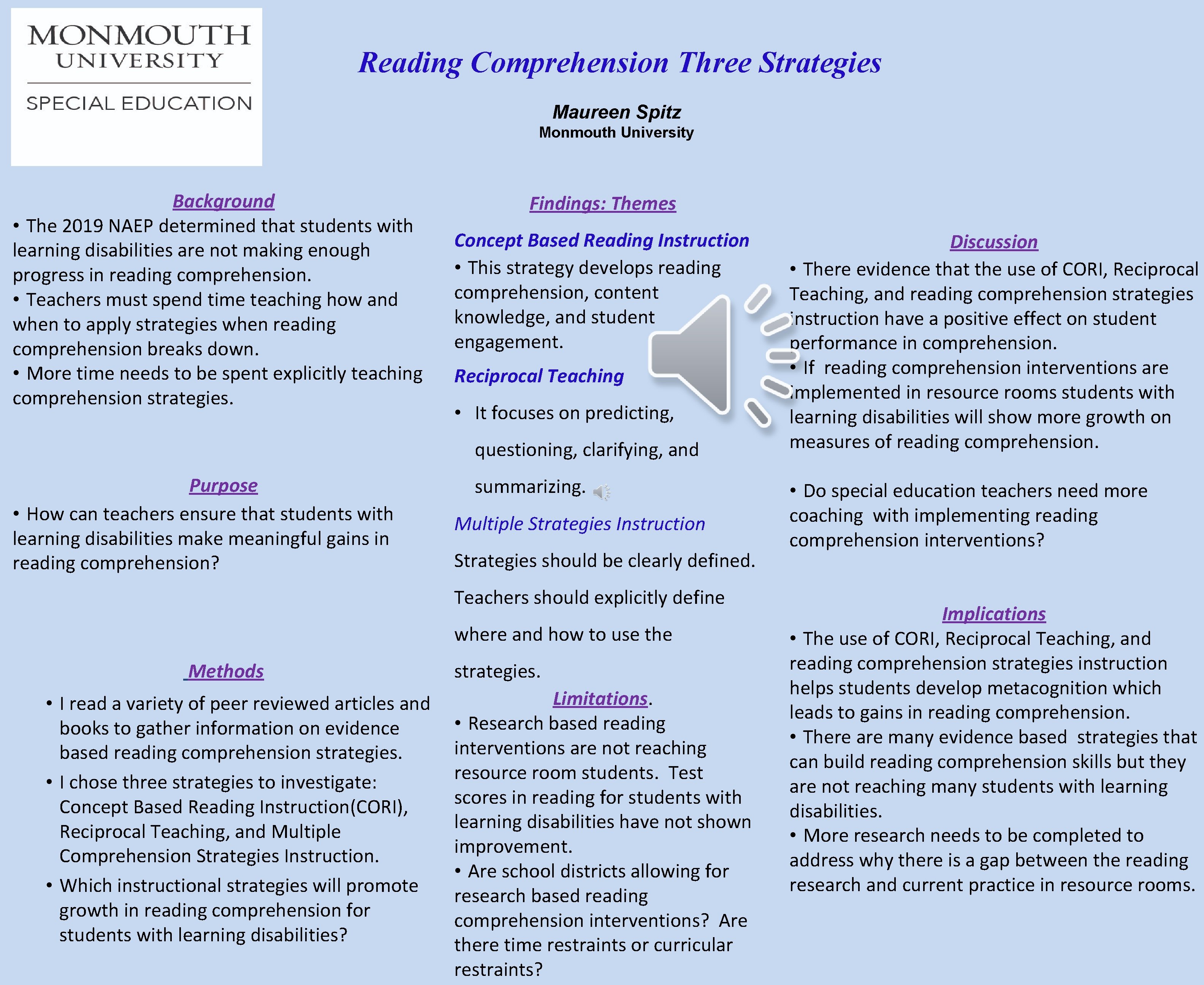 Reading Comprehension Three Strategies Maureen Spitz Monmouth University Background • The 2019 NAEP determined