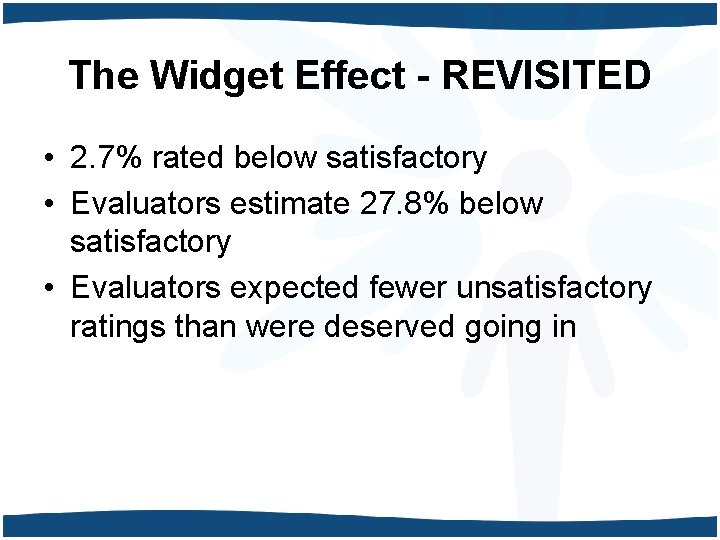 The Widget Effect - REVISITED • 2. 7% rated below satisfactory • Evaluators estimate