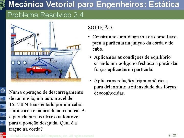 Nona Edição Mecânica Vetorial para Engenheiros: Estática Problema Resolvido 2. 4 SOLUÇÃO: • Construimos Nona Edição Mecânica Vetorial para Engenheiros: Estática Problema Resolvido 2. 4 SOLUÇÃO: • Construimos